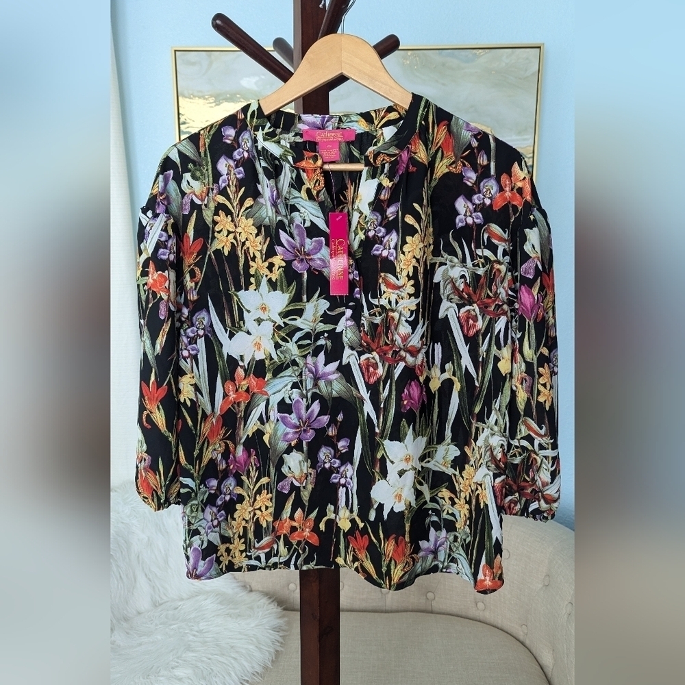 NWT Catherine Malandrino Women’s Multicolor Floral Blouse Sz XS